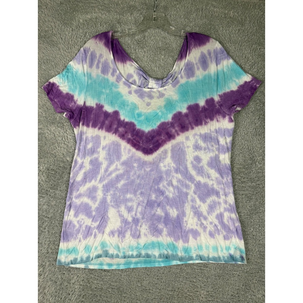 No Boundaries Tie Dye Top Juniors XL Purple Turquoise Bow Back Excellent Boho